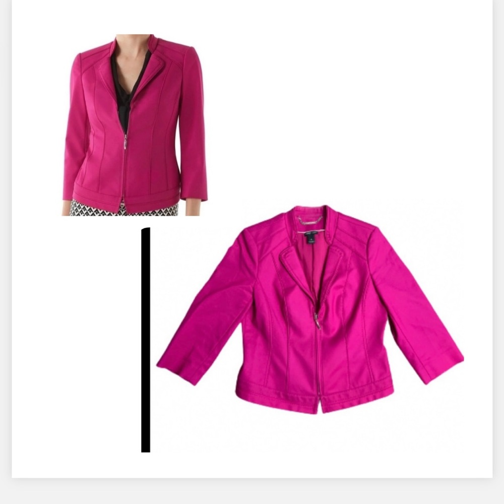 WHBM BLAZER JACKET HOT PINK 3/4 SLEEVES STRETCH SILVER ZIPPER SIZE 8 MEDIUM - Picture 2 of 16